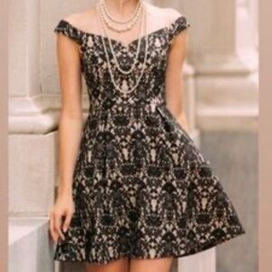 Francesca's Black Lace Overlay Sweetheart Fit & Flare Mini Dress SZ XS